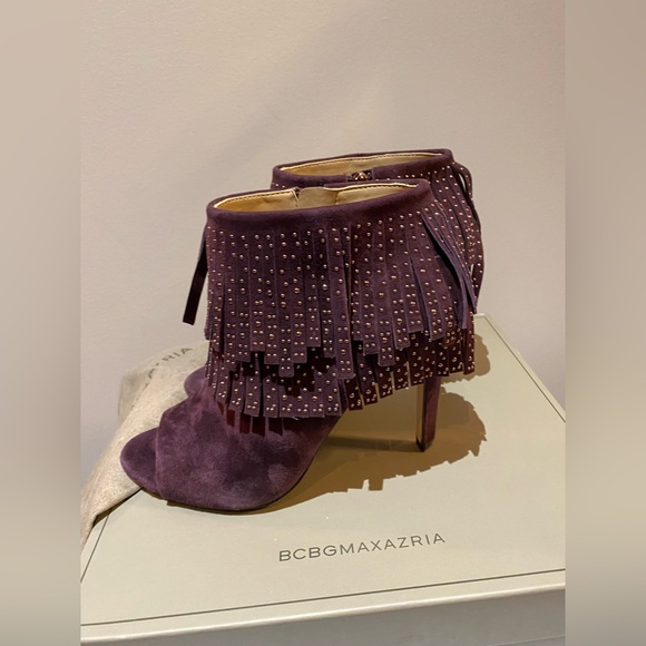 BCBG Maxazria Bordeaux fringe open toe booties size 8 - Picture 6 of 11